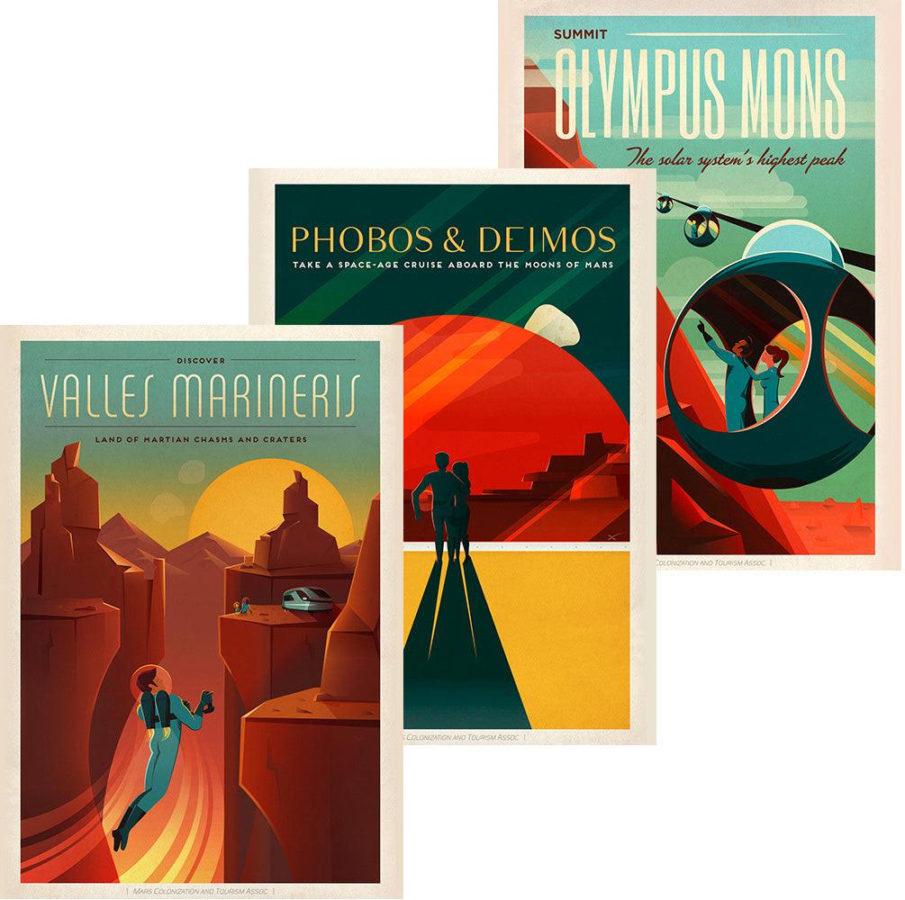 SPACEX POSTERS: Olympus Mons, Valles Marineris, Phobos Deimos Retro Mars Space Print - Pimlico Prints