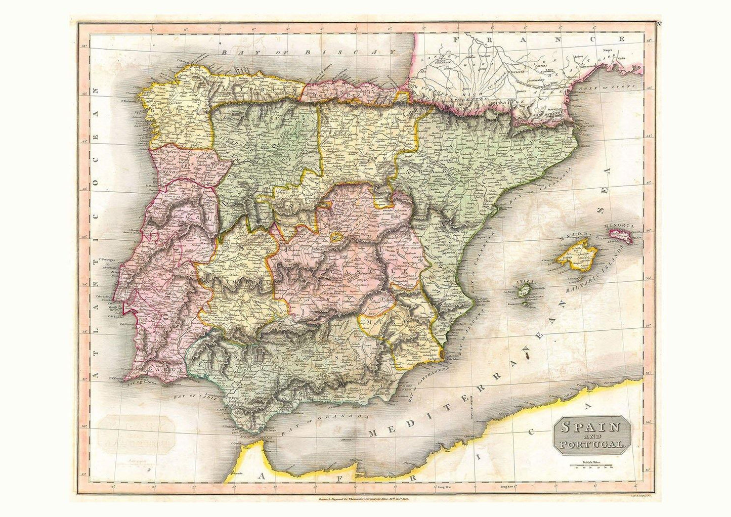 IBERIA MAP: Vintage Spain and Portugal Atlas Art Print - Pimlico Prints