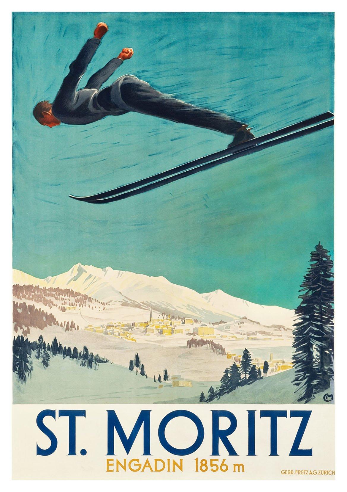 ST MORITZ TRAVEL POSTER: Vintage Ski Print - The Print Arcade