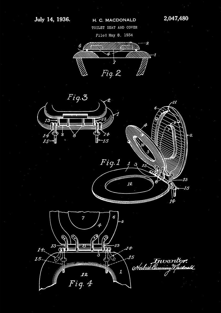 TOILET SEAT PATENT: Bathroom Blueprint Art - Pimlico Prints