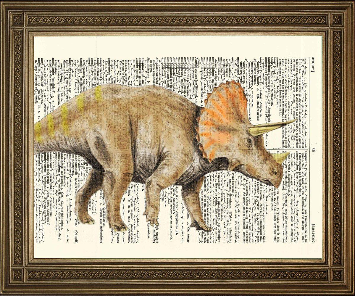 TRICERATOPS DICTIONARY PRINT: Dinosaur Art Illustration - Pimlico Prints