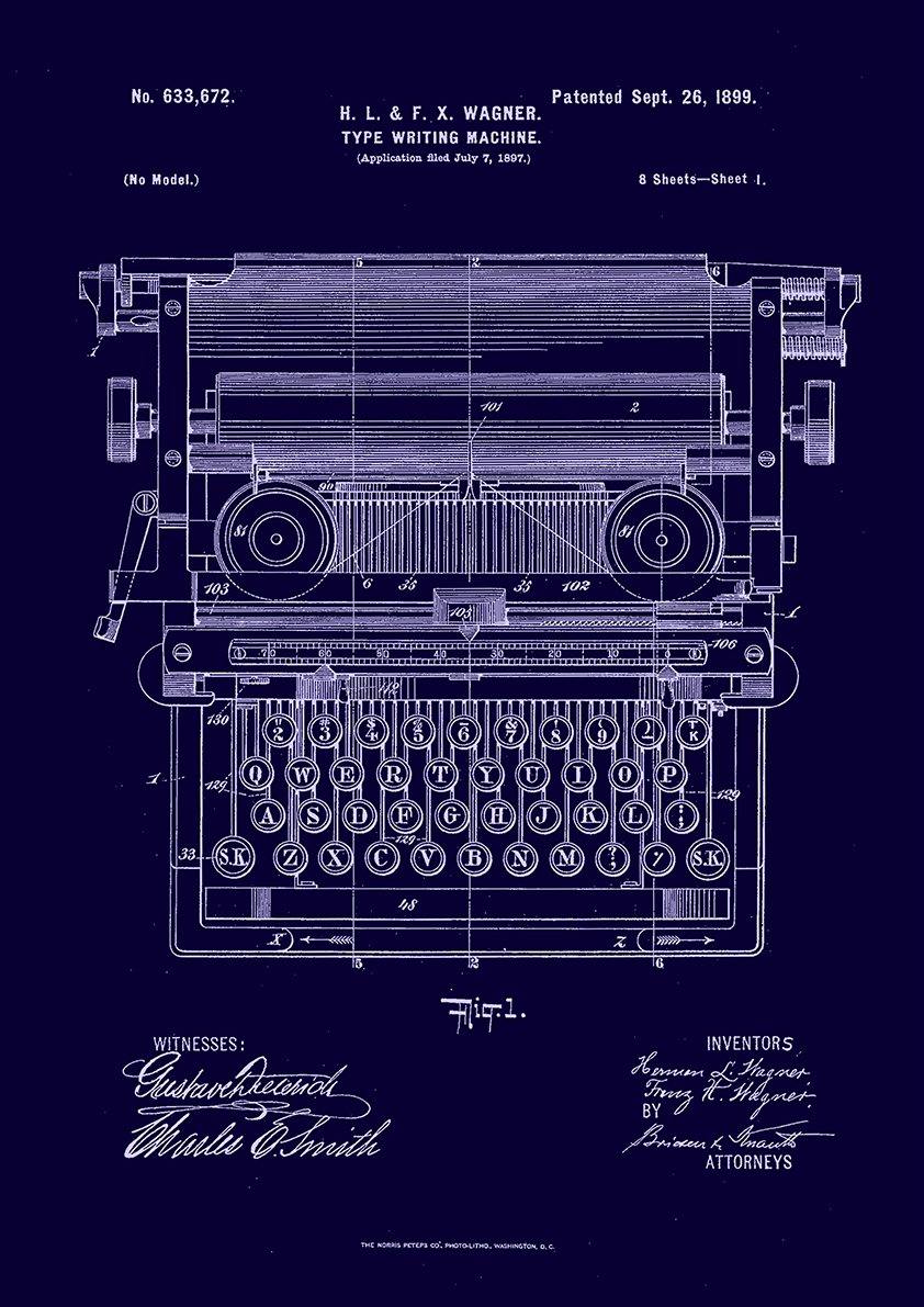 TYPEWRITER PATENT PRINT: Invention Blueprint Artwork - Pimlico Prints