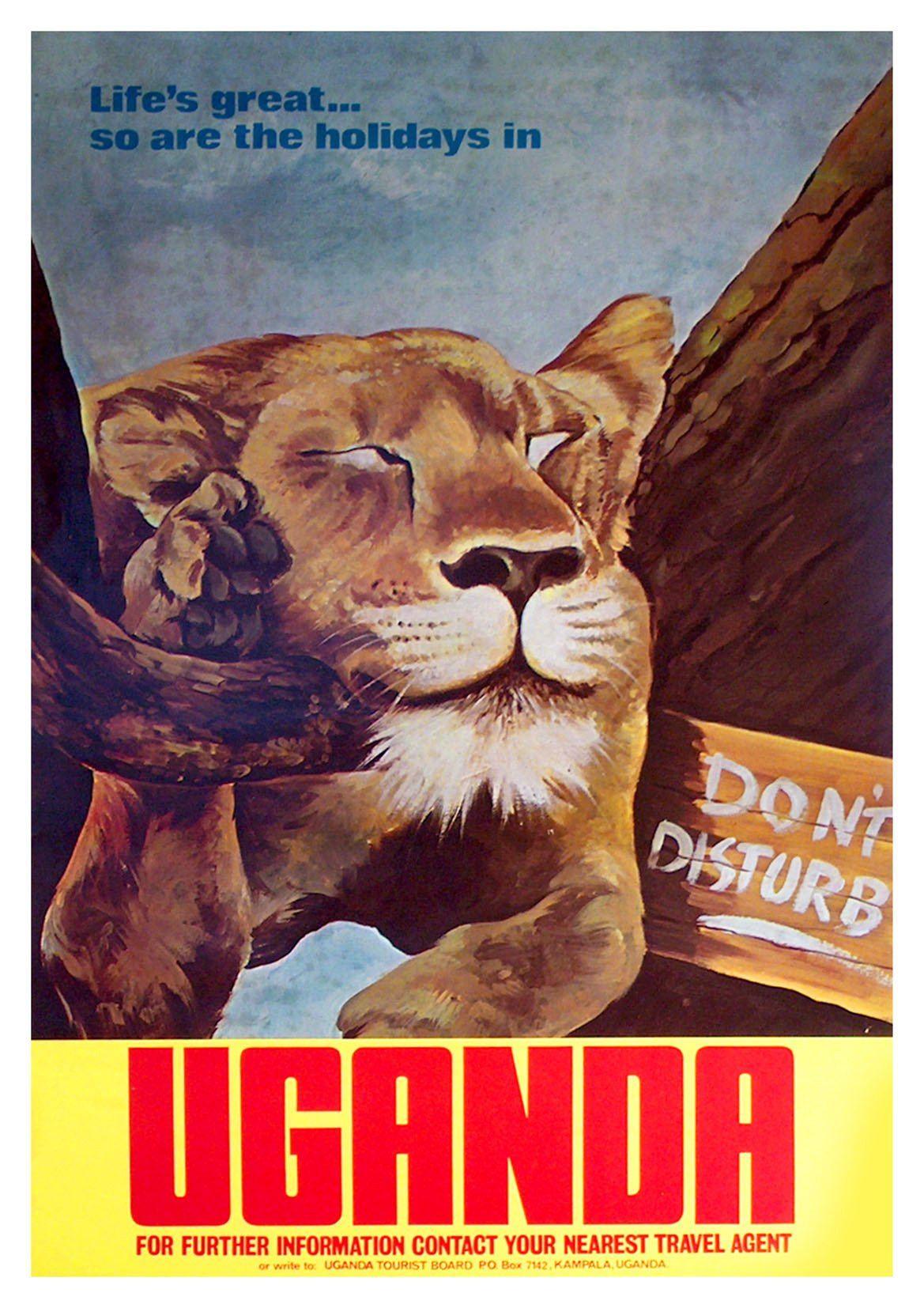 UGANDA LION POSTER: Vintage Africa Travel Print - Pimlico Prints