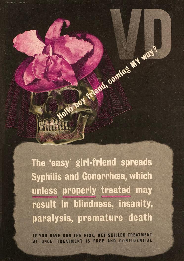 SEXUAL HEALTH POSTER: Vintage Venereal Disease Skull Advert Art Print - Pimlico Prints