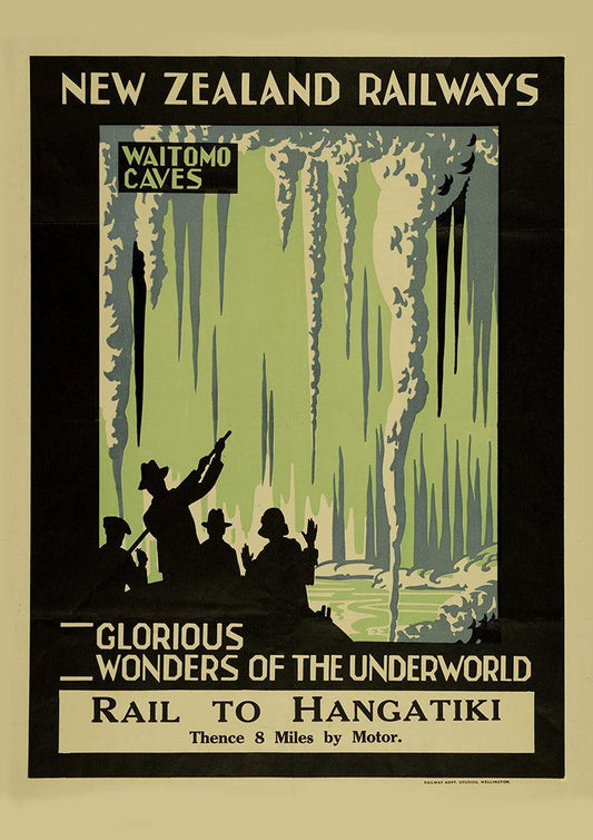 WAITOMO CAVES PRINT: Vintage Travel Poster New Zealand - Pimlico Prints