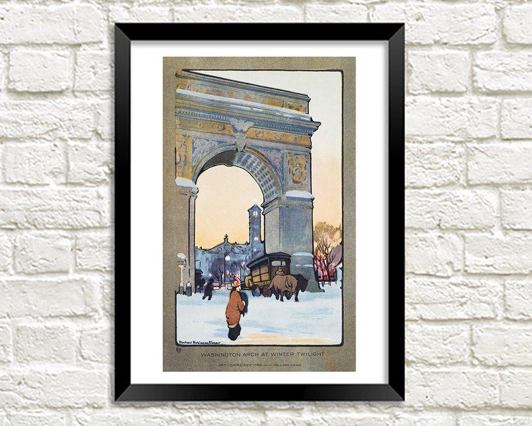 NEW YORK PRINT: Washington Arch at Winter Twilight, by Rachael Robinson Elmer - Pimlico Prints