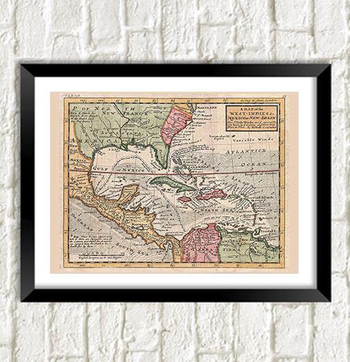 WEST INDIES MAP: Vintage Caribbean Atlas Art Print - Pimlico Prints