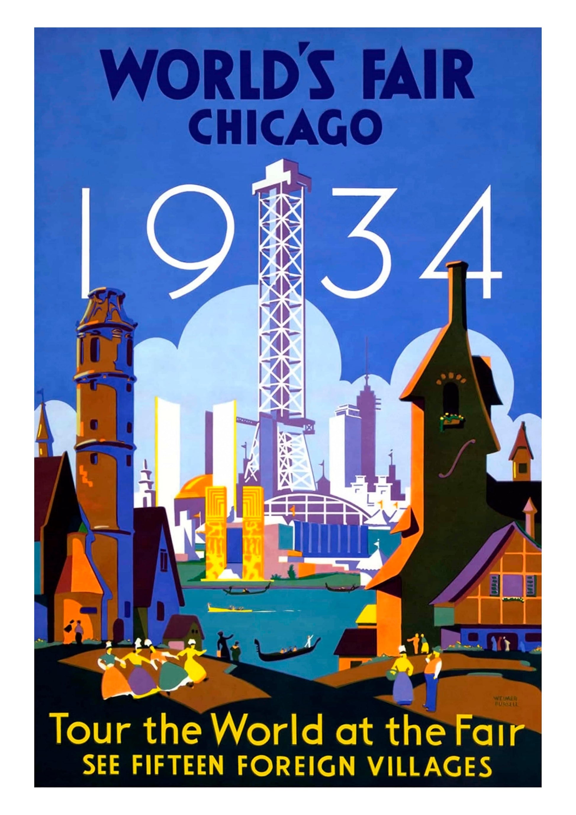 WORLD'S FAIR 1934 POSTER: Vintage Blue Chicago Travel Advert - Pimlico Prints