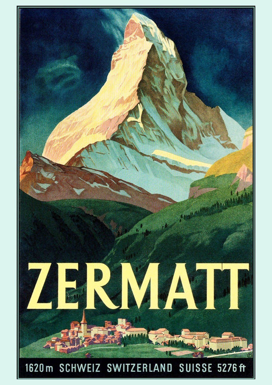 ZERMATT TRAVEL POSTER: Vintage Mountain Print - The Print Arcade