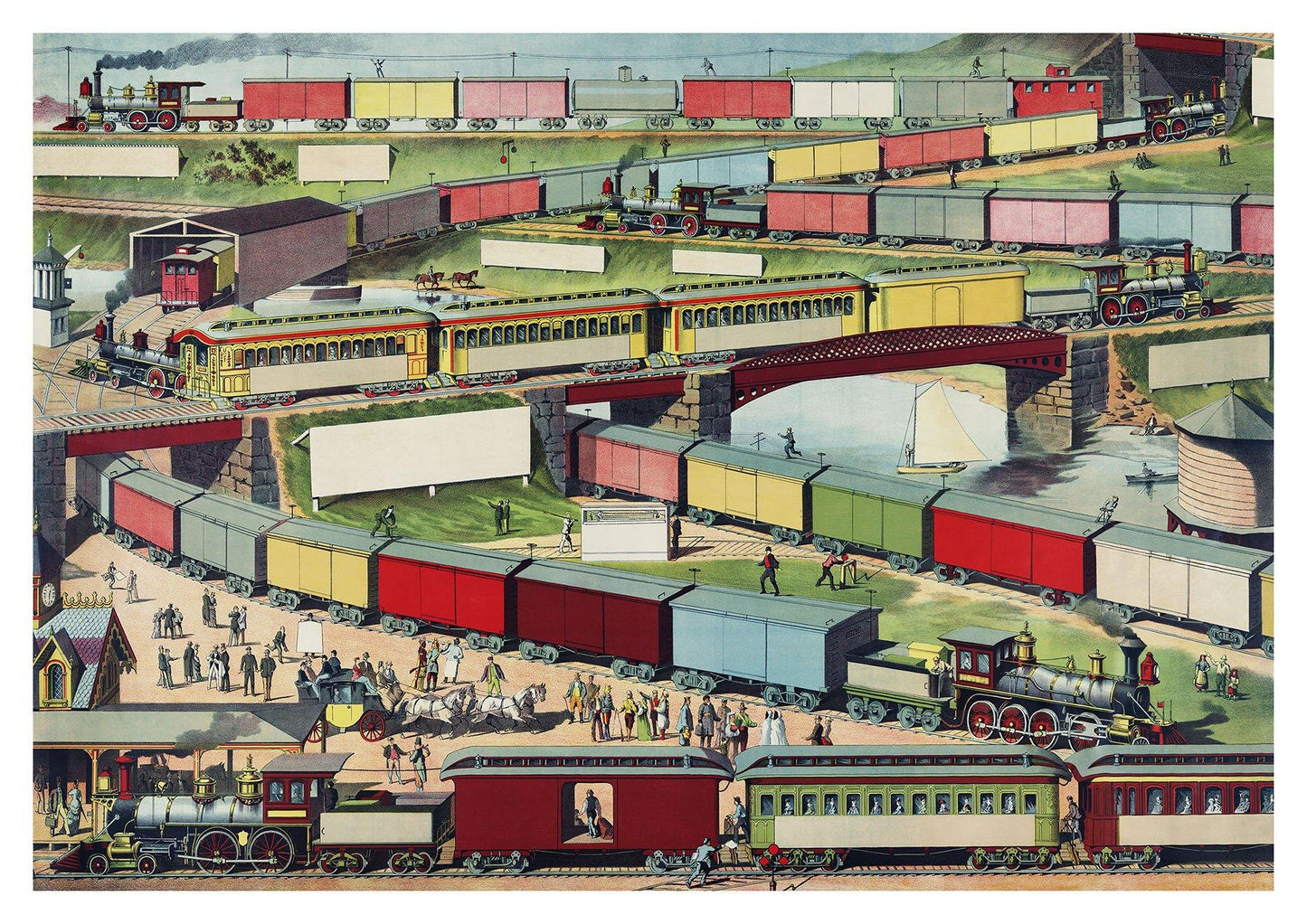 ZIG ZAG TRAIN POSTER: Passenger and Goods Train Illustration Print - Pimlico Prints