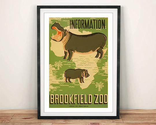 BROOKFIELD ZOO POSTER: Hippo Animal Advert - Pimlico Prints