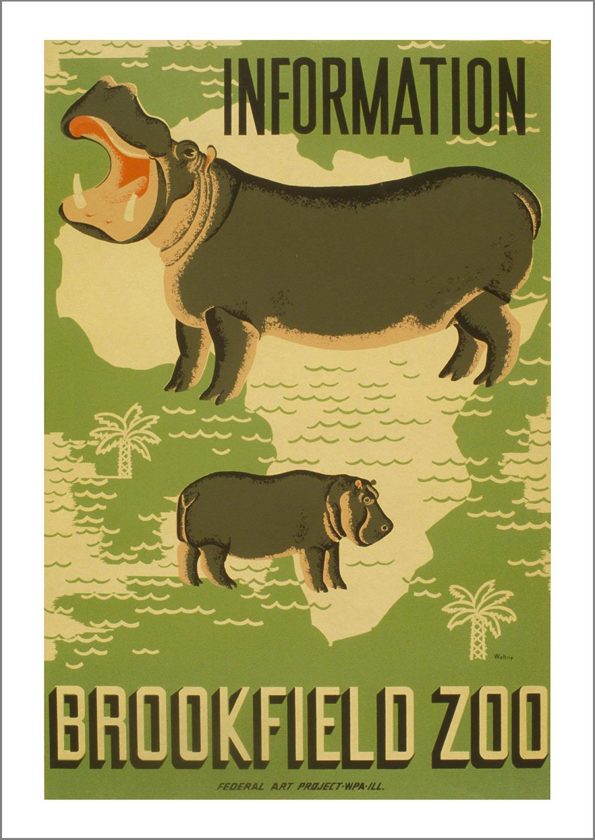 BROOKFIELD ZOO POSTER: Hippo Animal Advert - Pimlico Prints