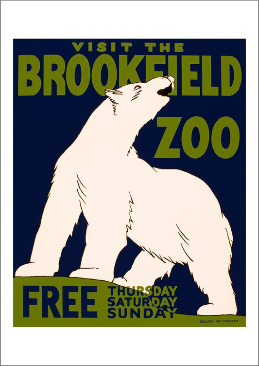 BROOKFIELD ZOO POSTER: Polar Bear Animal Advert - Pimlico Prints