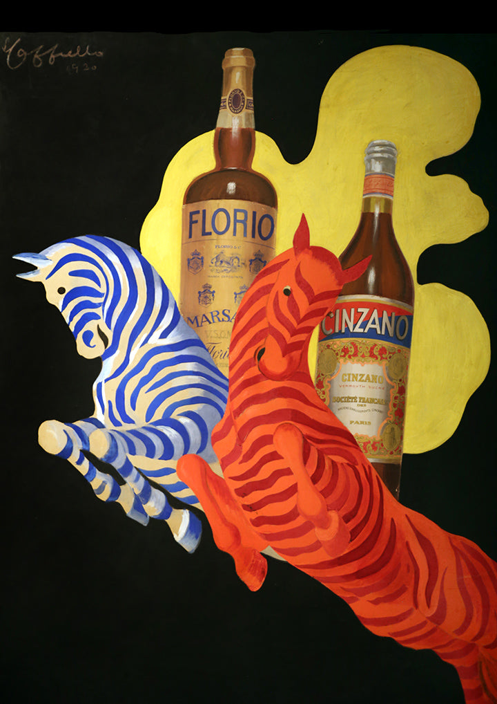 FLORIO CINZANO POSTER: Vintage Coloured Zebras Drink Advert Print
