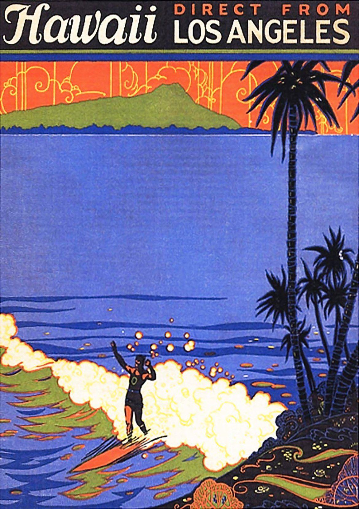 HAWAII SURFING POSTER: Vintage Blue Sea Travel Advert - Pimlico Prints