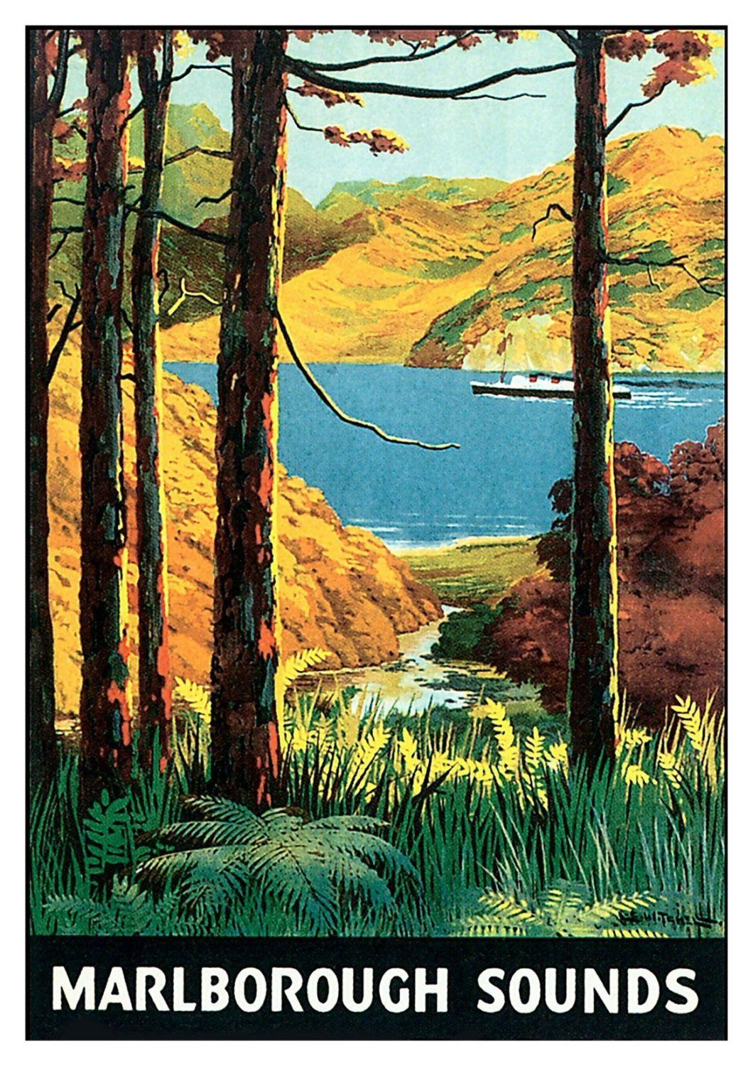 MARLBOROUGH SOUNDS POSTER: New Zealand Travel Advert - Pimlico Prints
