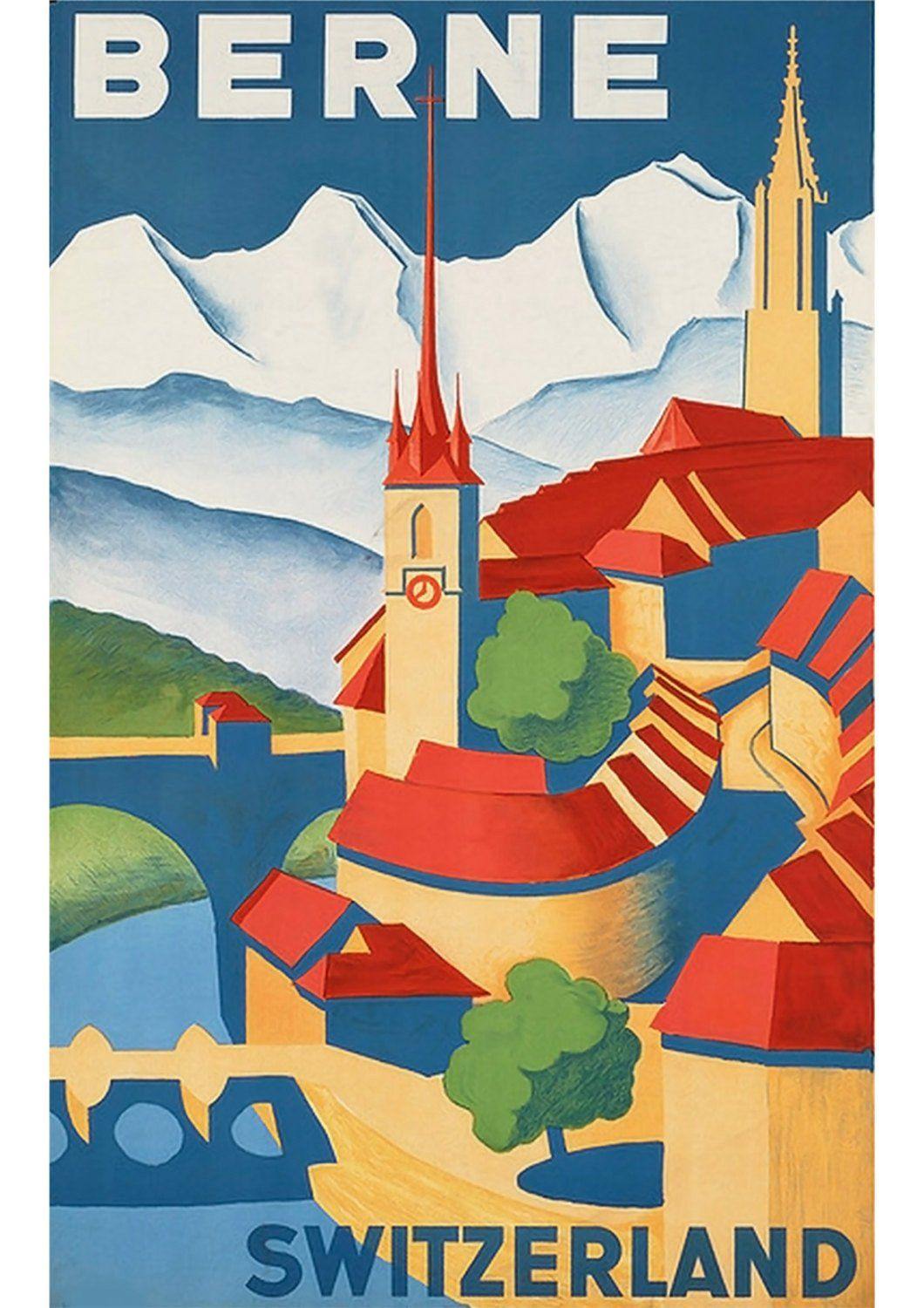 BERNE SWITZERLAND POSTER: Vintage Swiss Travel Advert - Pimlico Prints