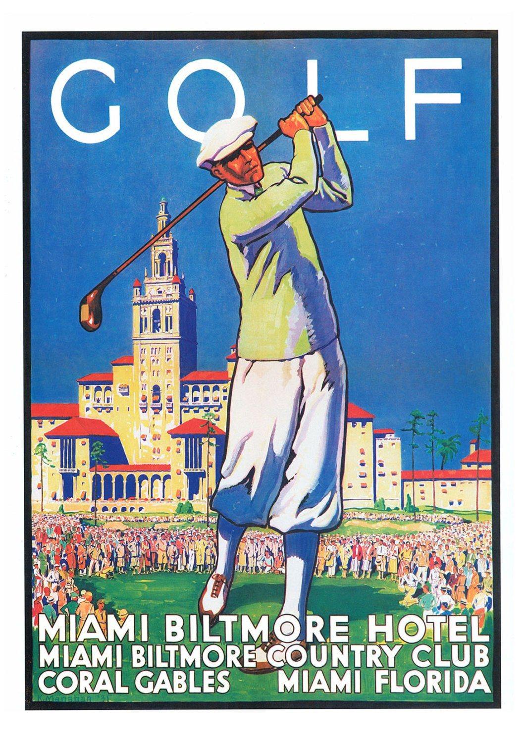 GOLF POSTER: Vintage Golfer Advert, Miami Biltmore Country club Advert - Pimlico Prints