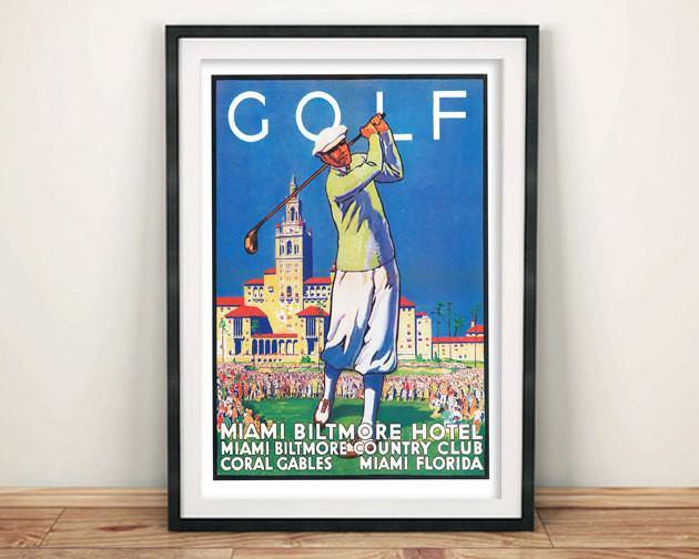 GOLF POSTER: Vintage Golfer Advert, Miami Biltmore Country club Advert - Pimlico Prints