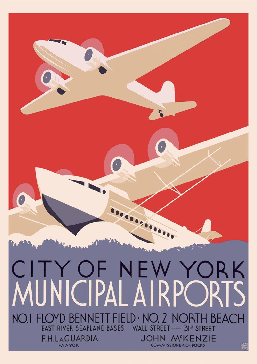 NEW YORK POSTER: Vintage Airports Print - Pimlico Prints