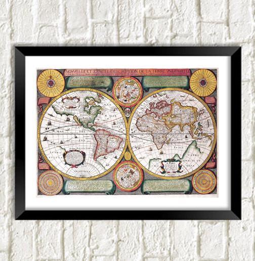 VINTAGE MAP PRINT: World Atlas Art Illustration - Pimlico Prints
