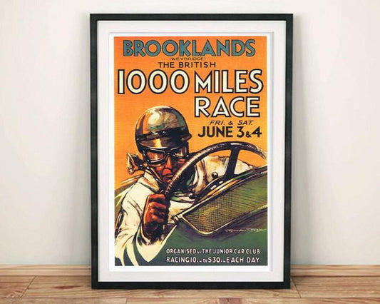 BROOKLANDS RACE POSTER: Vintage Motor Racing '1000 Miles' Advert Print - Pimlico Prints