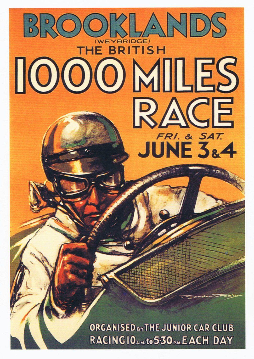 Advert About Motor Racing BROOKLANDS RACE POSTER: Vintage Motor Racing '1000 Miles' Advert Print ...
