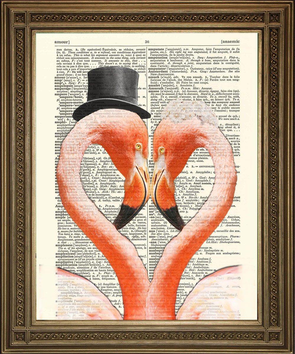 FLAMINGO HEART PRINT: Romantic Pink Bird Dictionary Art - Pimlico Prints