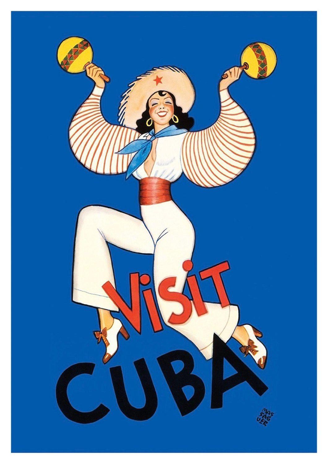 VISIT CUBA POSTER: Blue Dancing Girl Print - Pimlico Prints