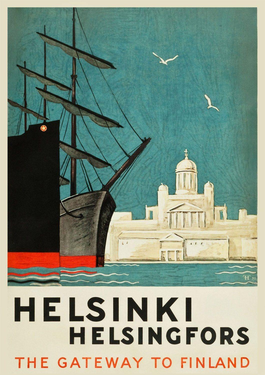 HELSINKI TRAVEL POSTER: Vintage Finland Travel Advert - Pimlico Prints