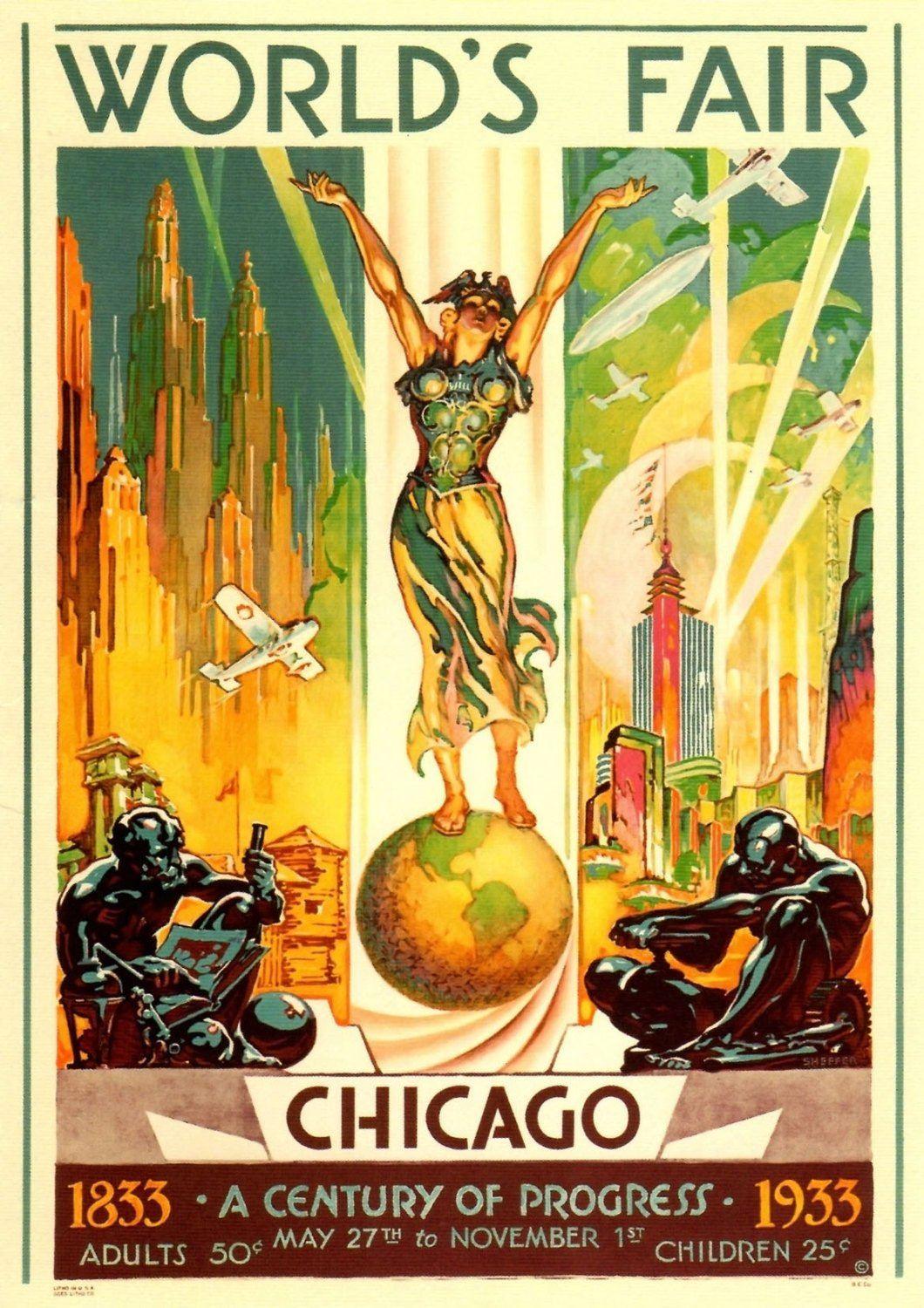 WORLD'S FAIR POSTER: Vintage Green Chicago Advert Reprint - Pimlico Prints