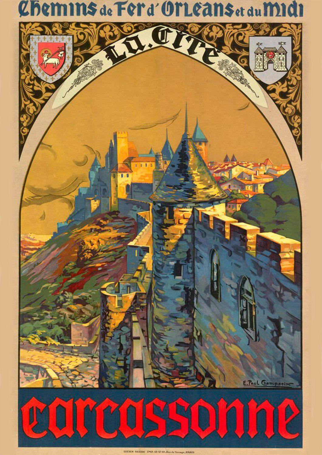 CARCASSONNE TRAVEL POSTER: French Languedoc Hilltop Citadel Advert - Pimlico Prints