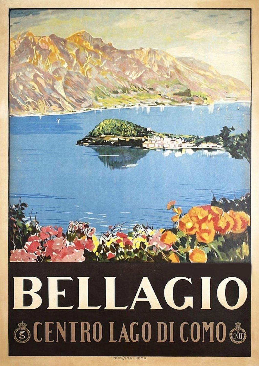 BELLAGIO TRAVEL POSTER: Vintage Italy Lake Print - Pimlico Prints