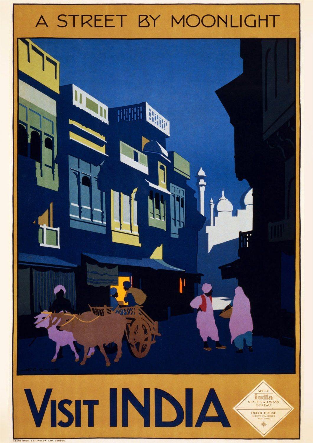 INDIA TRAVEL POSTER: Vintage Moonlight Street Print - Pimlico Prints