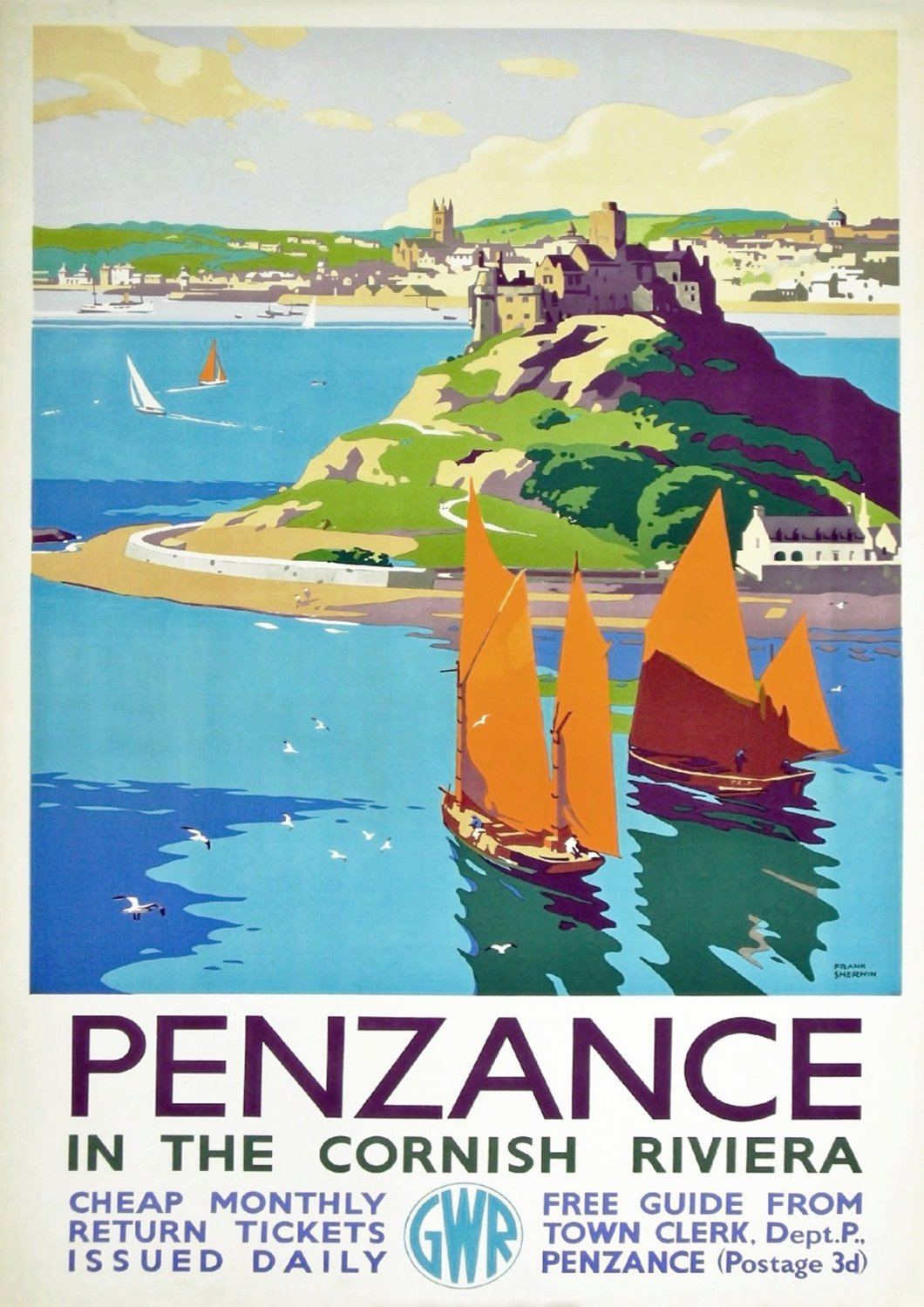 PENZANCE TRAVEL POSTER: Vintage Cornwall Railway Advert - Pimlico Prints