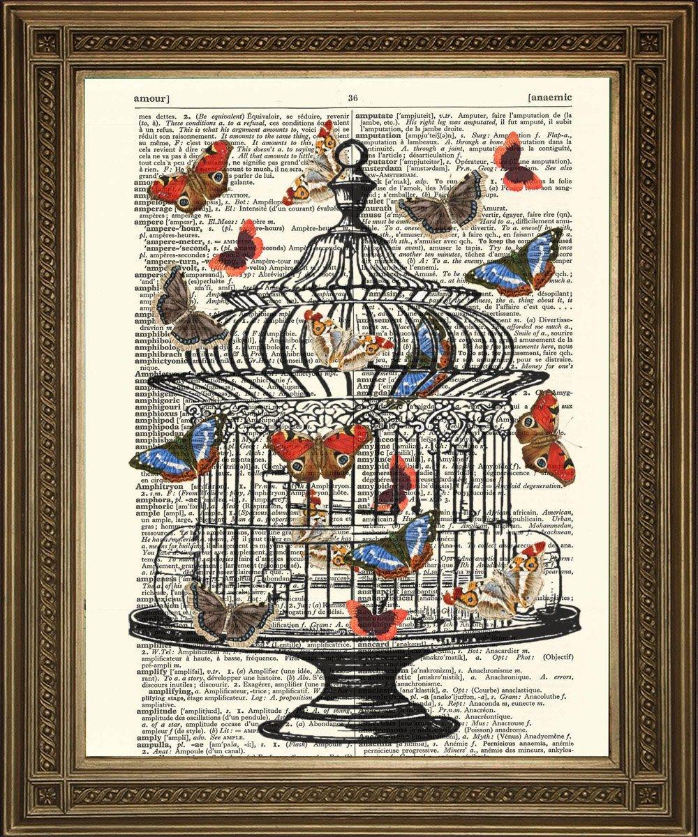 BIRDCAGE & BUTTERFLY: Dictionary Art Print - Pimlico Prints