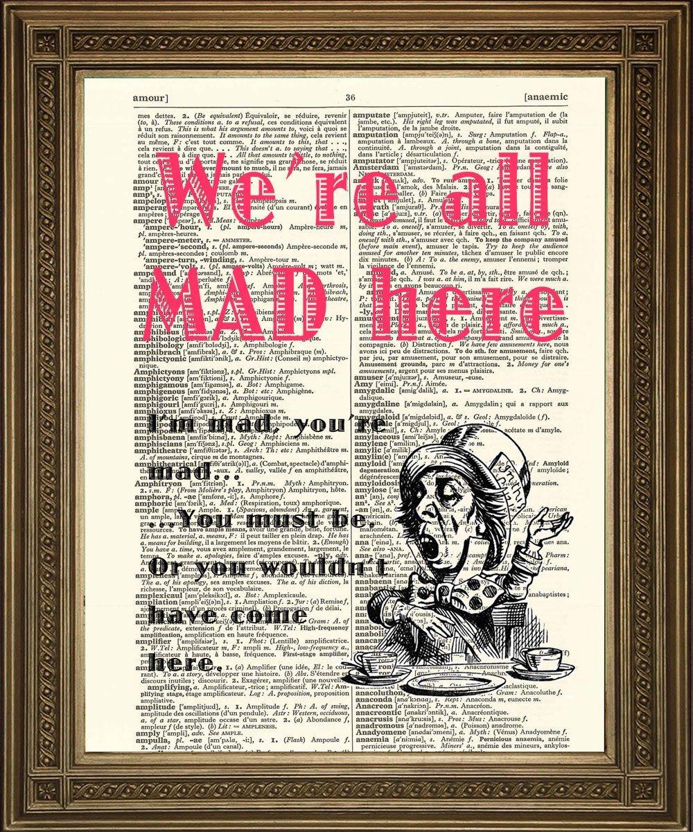 MAD HATTER PRINT: Alice in Wonderland Dictionary Art - Pimlico Prints