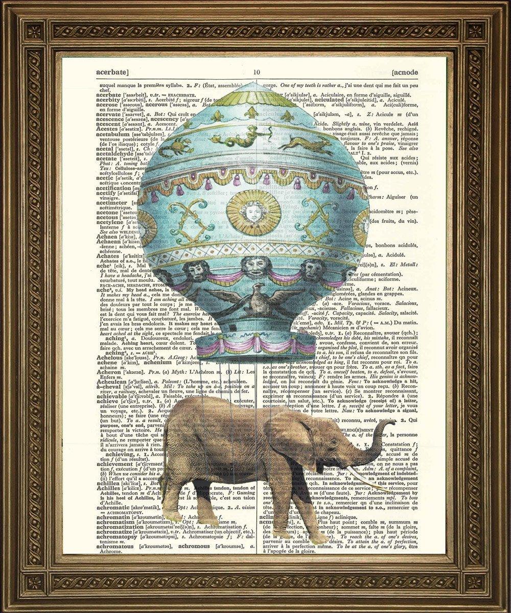 FLYING BALLOON ELEPHANT: Original Dictionary Art Print - Pimlico Prints