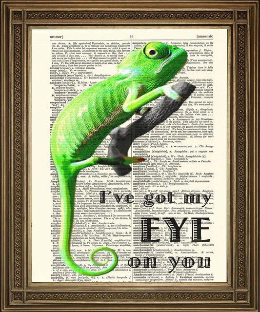 DICTIONARY ART CHAMELEON: 'I've Got My Eye on You' Print - Pimlico Prints