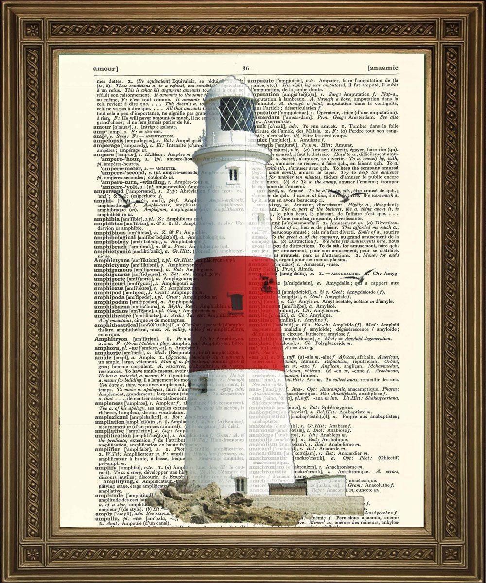 LIGHTHOUSE PRINT: Seaside Coast Dictionary Art Wall Hanging - Pimlico Prints