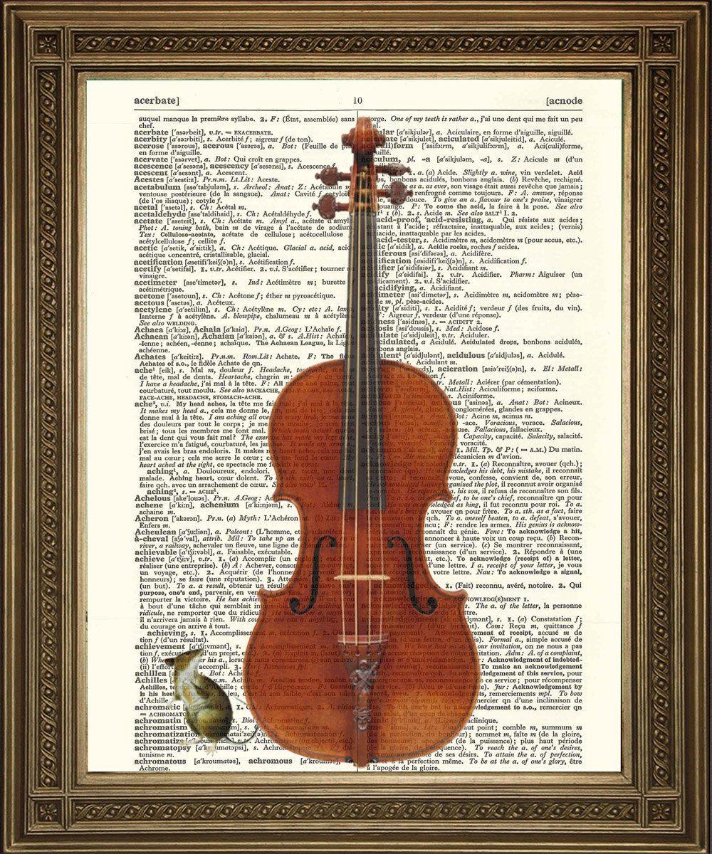 MOUSE MUSIC PRINT: Dictionary Print With Piano, Violin - Pimlico Prints