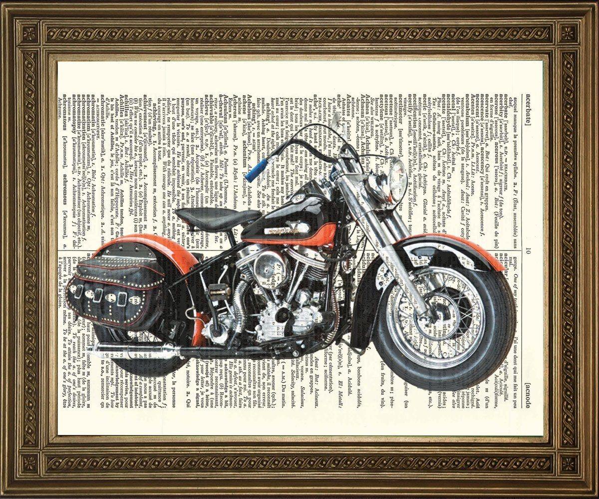 HARLEY DAVIDSON BIKE PRINT: Dictionary Page Motorbike Art - Pimlico Prints