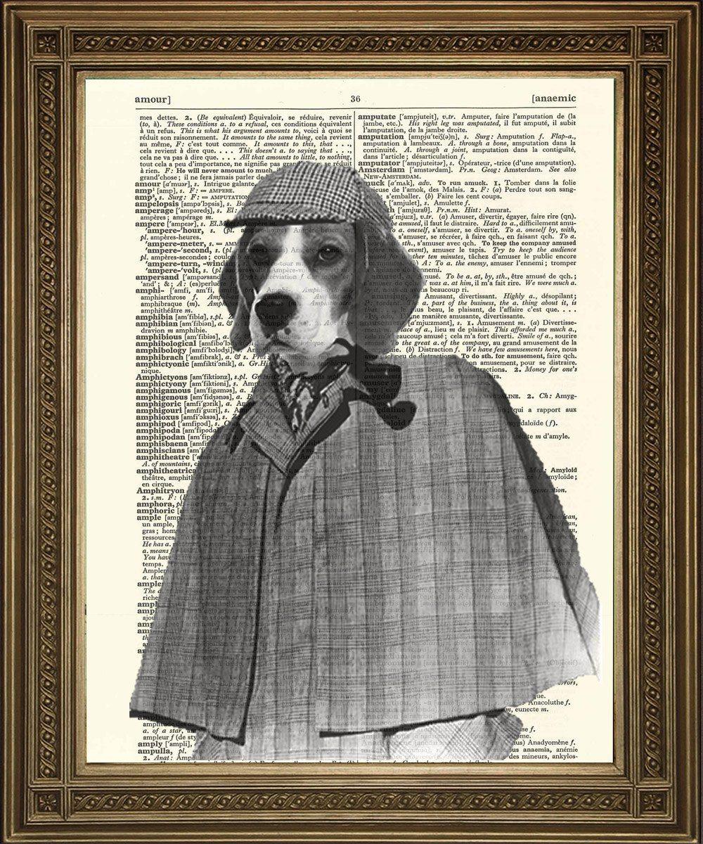 SHERLOCK HOLMES PRINT: Beagle Dog Dictionary Page Wall Hanging - Pimlico Prints