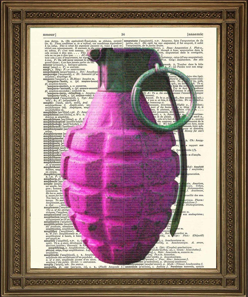 HAND GRENADES: Coloured Bombs Dictionary Art Prints - Pimlico Prints