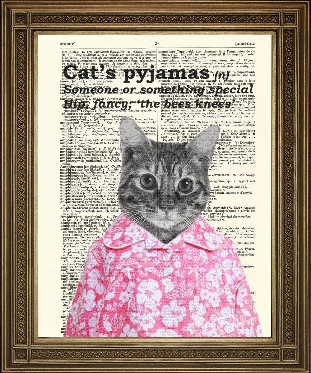 CAT'S PYJAMAS: Humorous Vintage Dictionary Print - Pimlico Prints