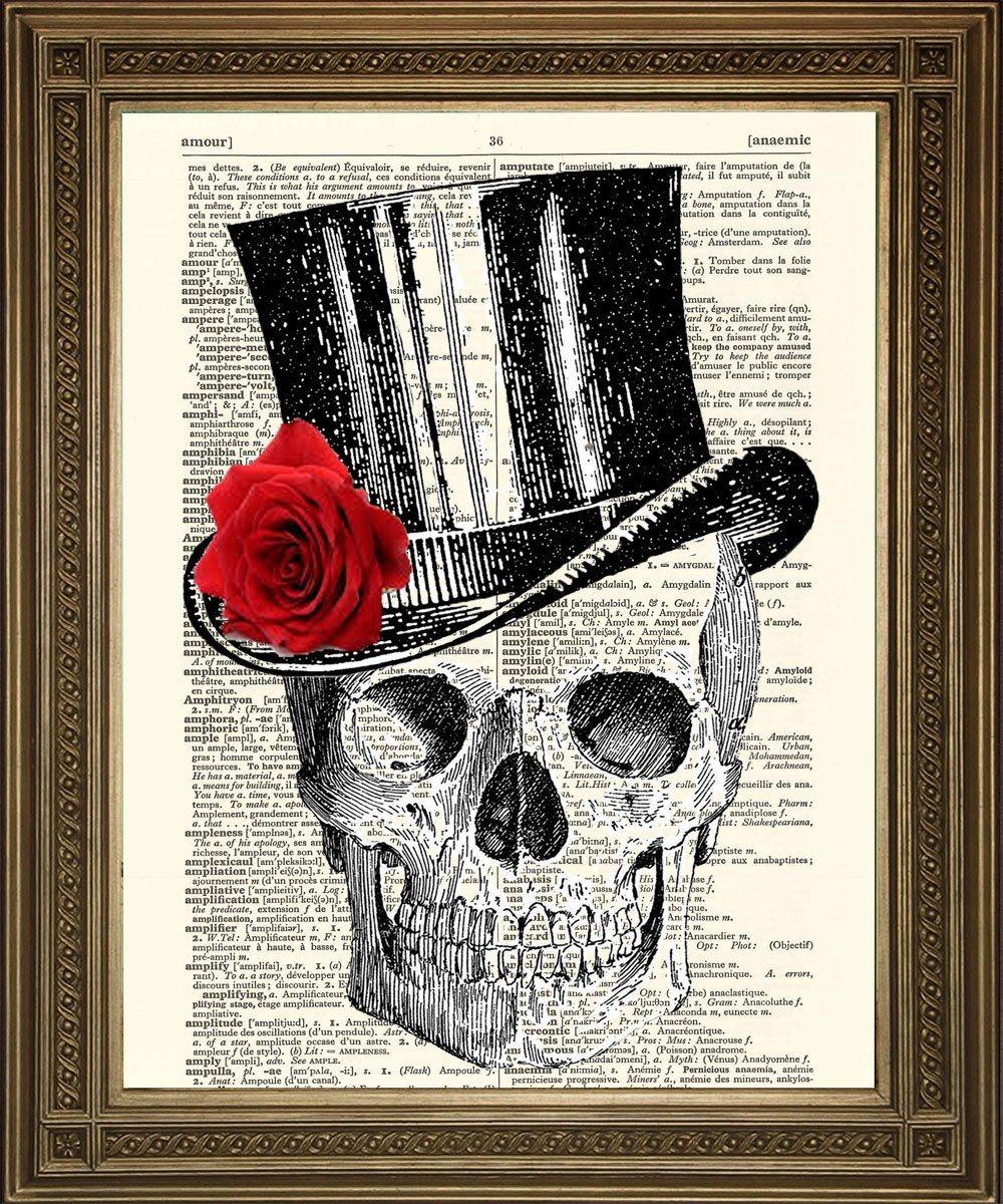 SKULL IN HAT PRINT: Vintage Dictionary Page Death Art - Pimlico Prints
