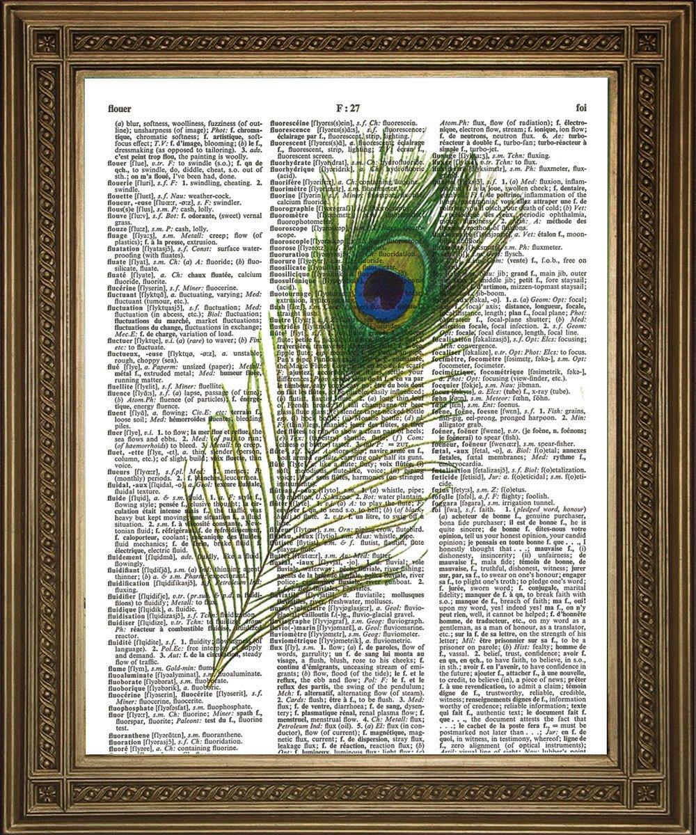 GREEN PEACOCK FEATHER: Vintage Dictionary Art Print - Pimlico Prints