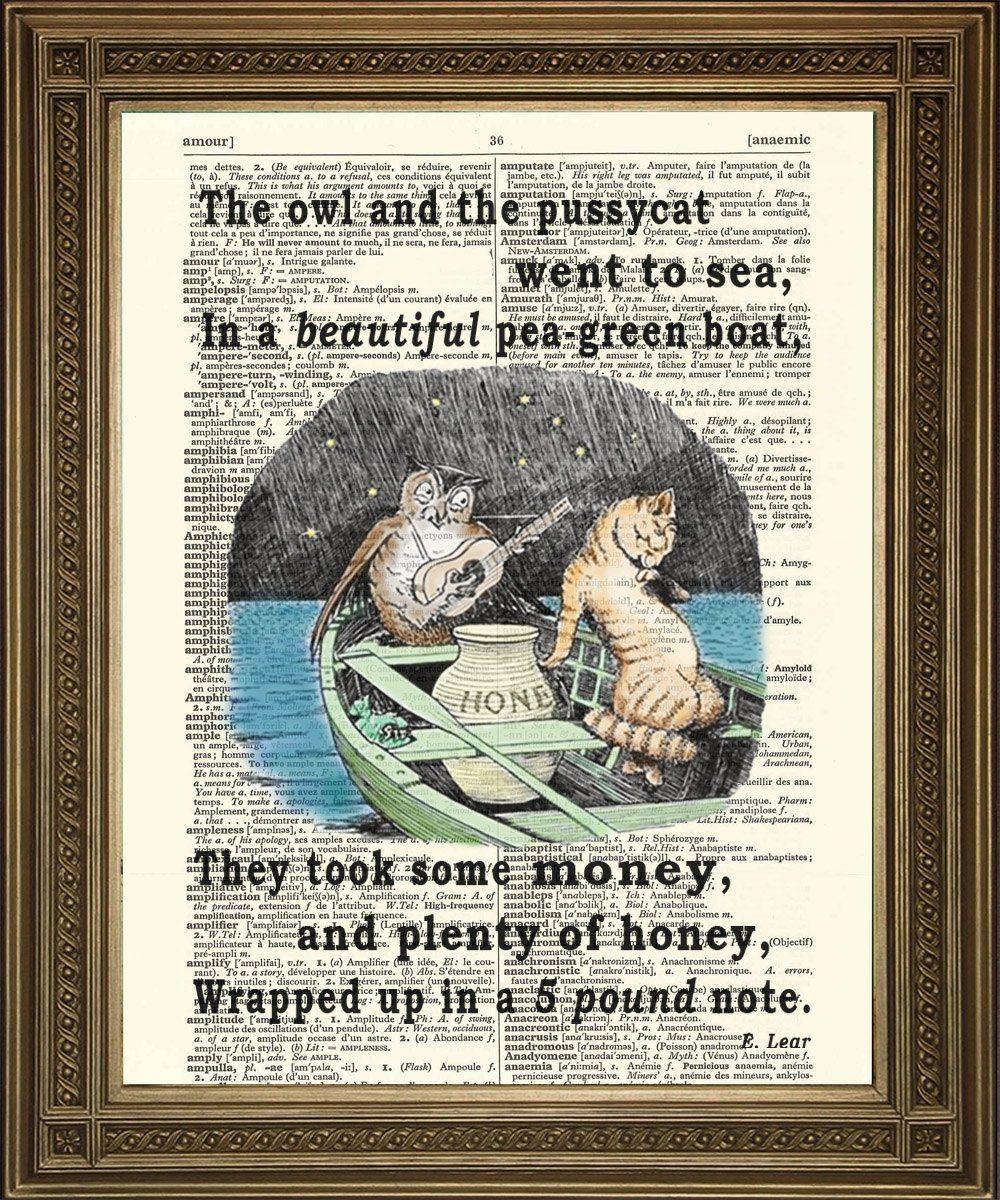 OWL AND PUSSYCAT PRINT: Lear Poem Dictionary Art - Pimlico Prints