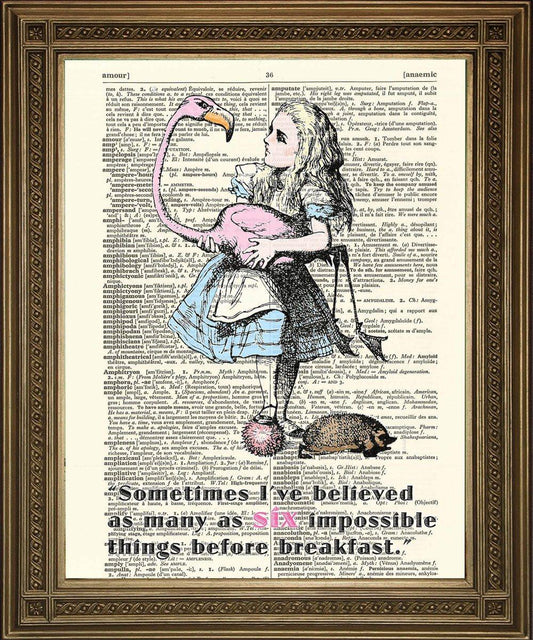 SIX IMPOSSIBLE THINGS: Alice in Wonderland Dictionary Art Print - Pimlico Prints