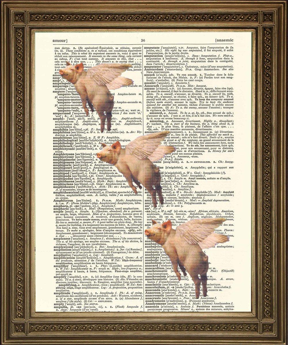PIGS MIGHT FLY: Dictionary Art Print, Flying Pink Pigs - Pimlico Prints